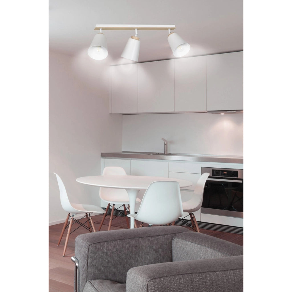Faretto a soffitto ATLAS in acciaio bianco e legno naturale