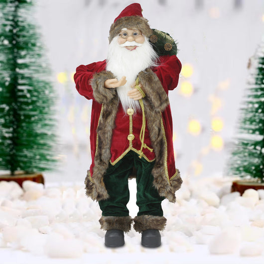 Statuina Babbo Natale Addobbo Statuetta 60cm Vestiti in Tessuto Decoro Natalizio