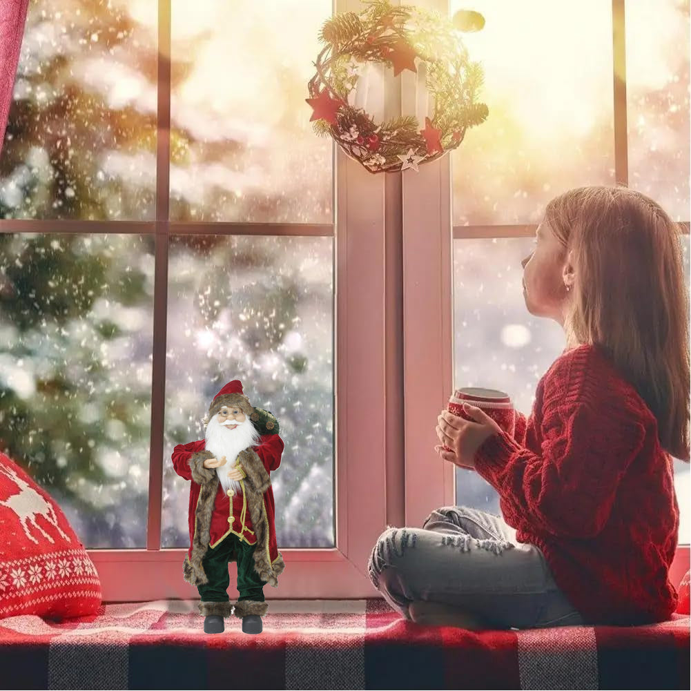 Statuina Babbo Natale Addobbo Statuetta 60cm Vestiti in Tessuto Decoro Natalizio