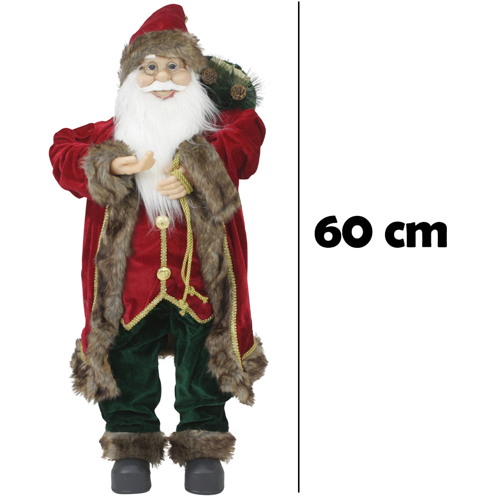 Statuina Babbo Natale Addobbo Statuetta 60cm Vestiti in Tessuto Decoro Natalizio