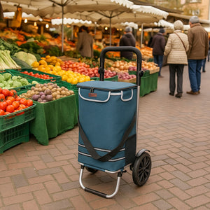 Carrello Spesa Pieghevole 50LT con Borsa Termica Trolley Porta Spesa 2 Ruote Blu