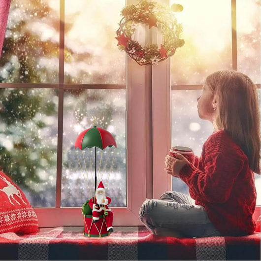 Babbo Natale con Paracadute Decorazione Addobbo Natalizio Rosso e Verde 60 cm