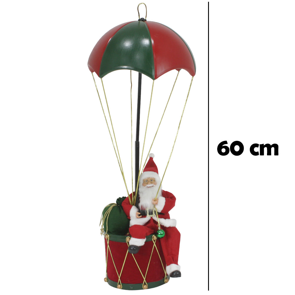 Babbo Natale con Paracadute Decorazione Addobbo Natalizio Rosso e Verde 60 cm