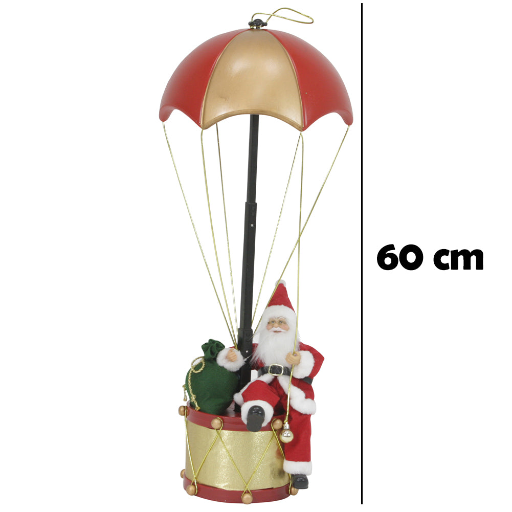 Babbo Natale con Paracadute Decorazione Addobbo Natalizio Rosso e Oro 60 cm