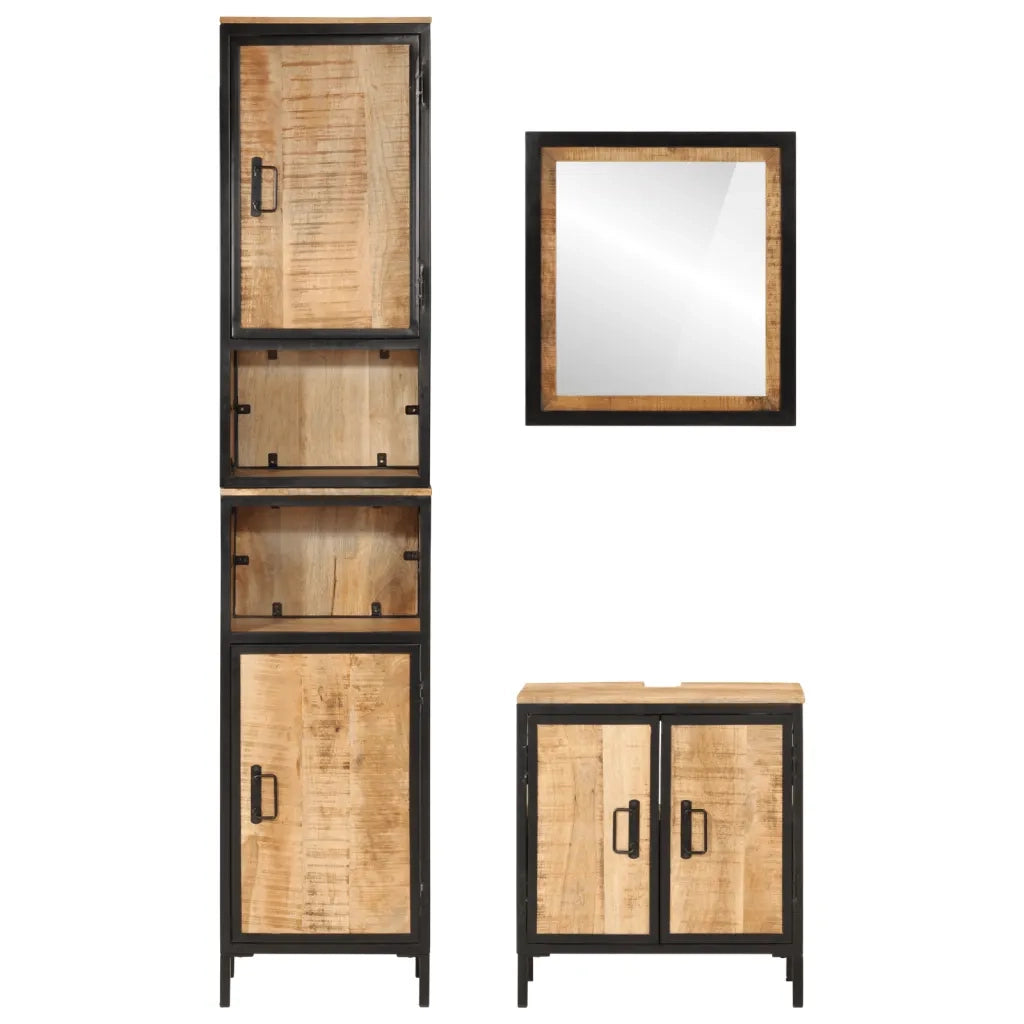 Set Mobili da Bagno 3 pz in Ferro e Legno Massello di Mango 3217115