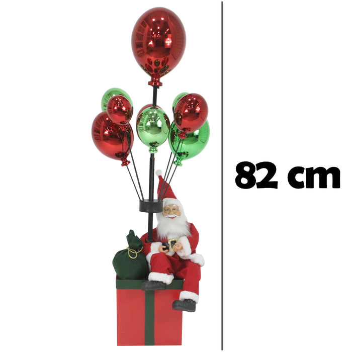 Babbo Natale con Palloncini Rosso e Verde Decorazione Addobbo Natalizio 82 cm