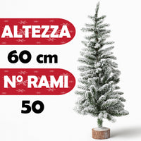 Albero di Natale Innevato 60cm con 50 Rami e Neve Effetto Realistico Base Tronco