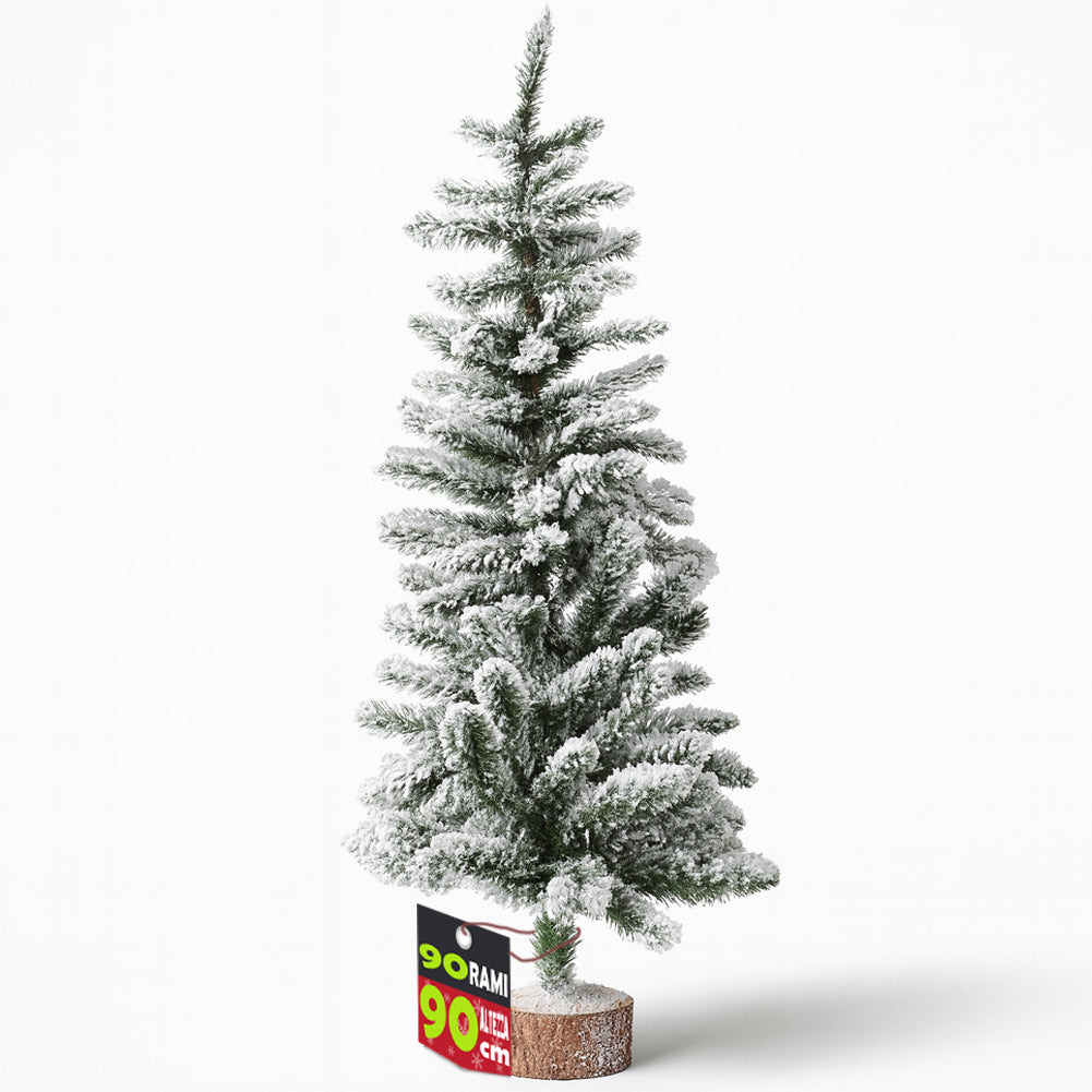 Albero di Natale Innevato 90cm con 90 Rami e Neve Effetto Realistico Base Tronco