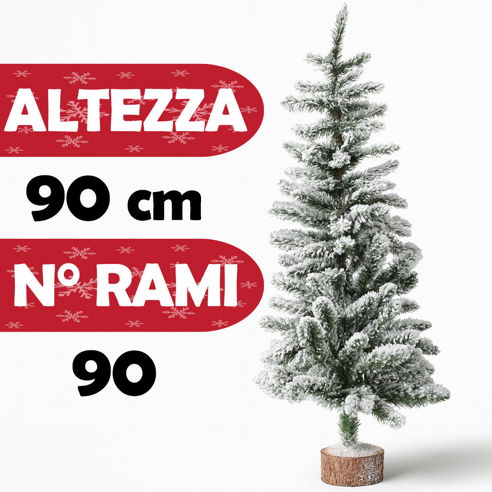 Albero di Natale Innevato 90cm con 90 Rami e Neve Effetto Realistico Base Tronco