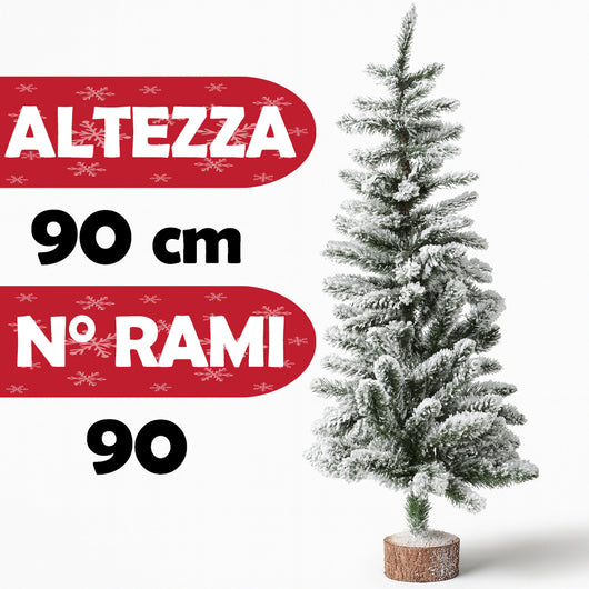 Albero di Natale Innevato 90cm con 90 Rami e Neve Effetto Realistico Base Tronco