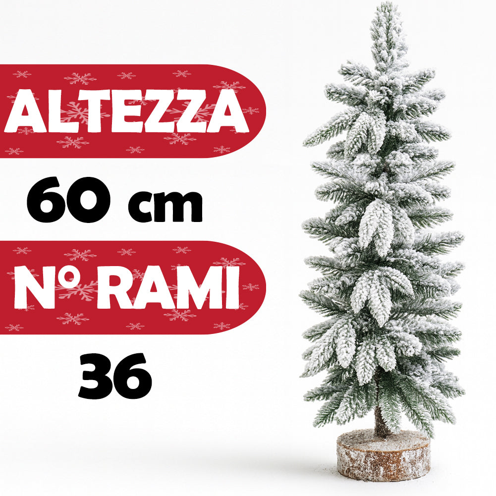 Albero di Natale Innevato 60cm con 36 Rami e Neve Effetto Realistico Base Tronco