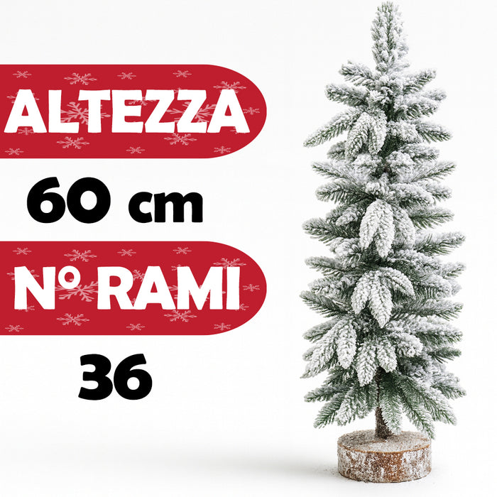 Albero di Natale Innevato 60cm con 36 Rami e Neve Effetto Realistico Base Tronco