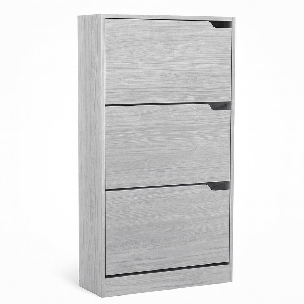 Scarpiera 3Ante Doppia Profondità Salvaspazio Grigio 63x24 H115cm Legno Mdf
