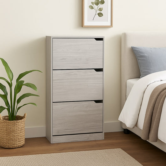 Scarpiera 3Ante Doppia Profondità Salvaspazio Grigio 63x24 H115cm Legno Mdf