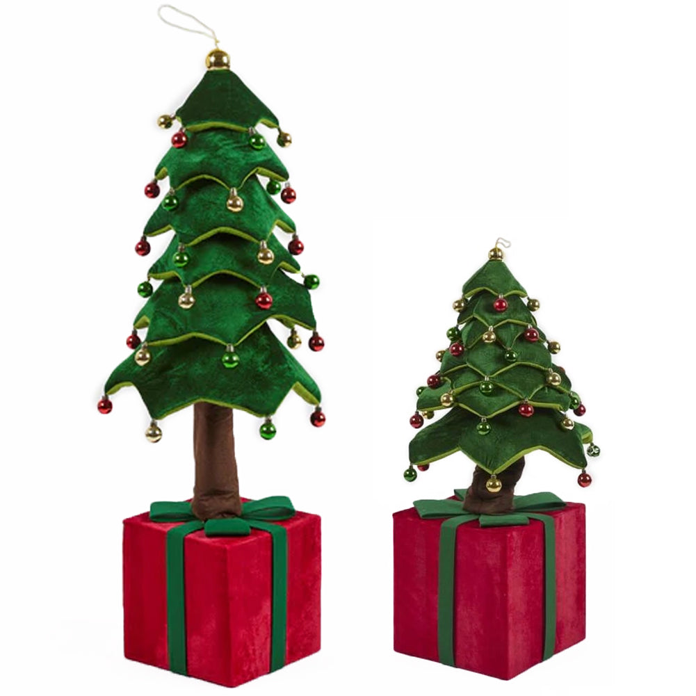 Albero di Natale Pieghevole 110 cm in Velluto Decoro Addobbo Vetrine Casa Negozi