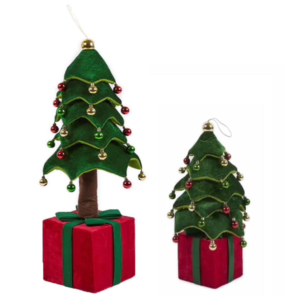 Albero di Natale Pieghevole 80 cm in Velluto Decoro Addobbo Vetrine Casa Negozi