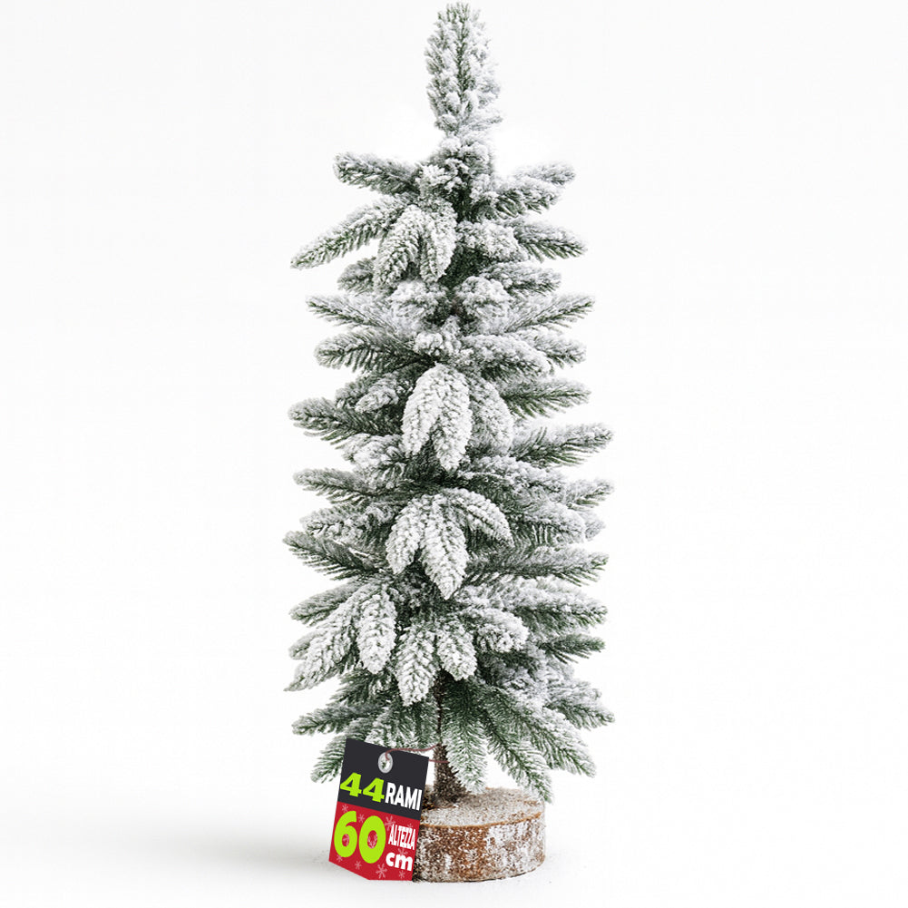 Albero di Natale Innevato 60cm con 44 Rami e Neve Effetto Realistico Base Tronco