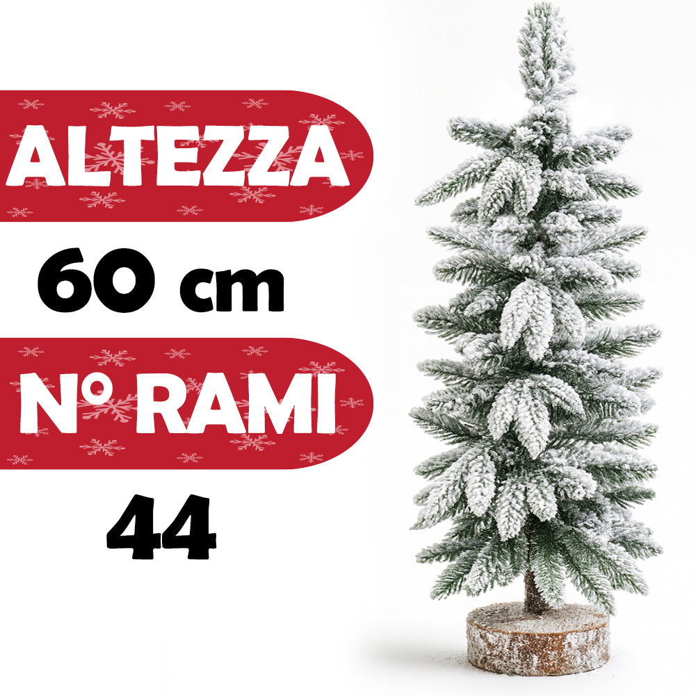 Albero di Natale Innevato 60cm con 44 Rami e Neve Effetto Realistico Base Tronco