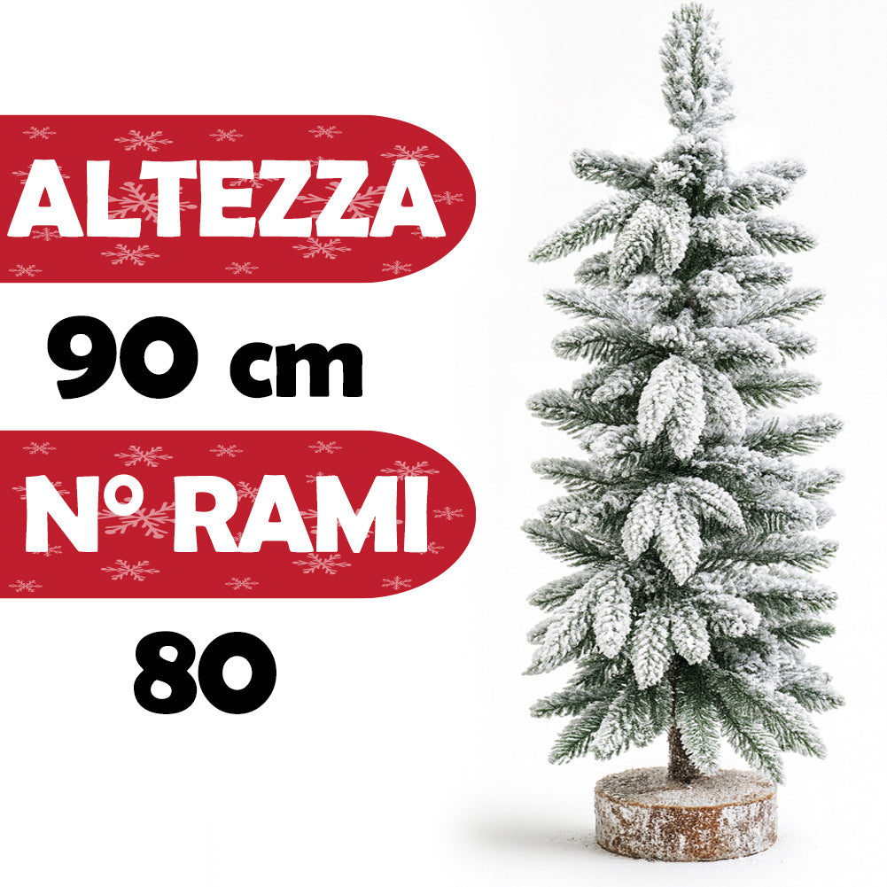 Albero di Natale Innevato 90cm con 80 Rami e Neve Effetto Realistico Base Tronco