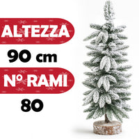 Albero di Natale Innevato 90cm con 80 Rami e Neve Effetto Realistico Base Tronco