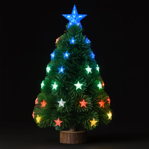 Albero di Natale 60 cm Stelle Led Multicolore Base Tronco Alberello Natalizio