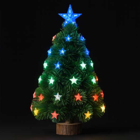 Albero di Natale 60 cm Stelle Led Multicolore Base Tronco Alberello Natalizio
