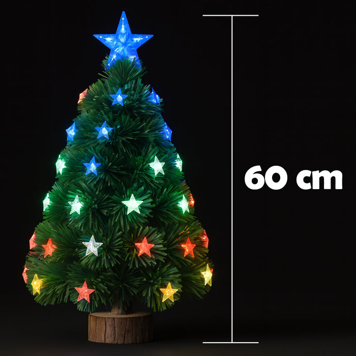 Albero di Natale 60 cm Stelle Led Multicolore Base Tronco Alberello Natalizio