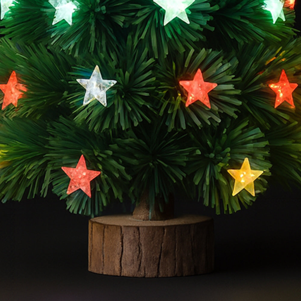 Albero di Natale 60 cm Stelle Led Multicolore Base Tronco Alberello Natalizio