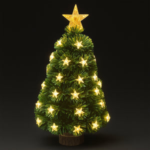 Albero di Natale 60 cm Stelle Led Bianco Caldo Base Tronco Alberello Natalizio