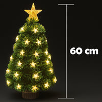 Albero di Natale 60 cm Stelle Led Bianco Caldo Base Tronco Alberello Natalizio