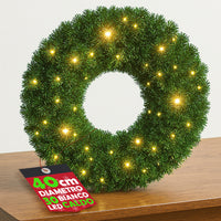 Corona Ghirlanda Natalizia Verde 40 cm con 30 Led Bianco Caldo Addobbo Natalizio
