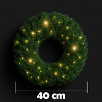 Corona Ghirlanda Natalizia Verde 40 cm con 30 Led Bianco Caldo Addobbo Natalizio