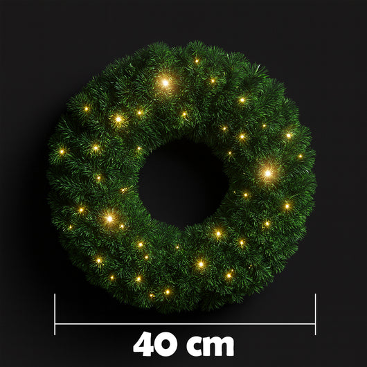 Corona Ghirlanda Natalizia Verde 40 cm con 30 Led Bianco Caldo Addobbo Natalizio