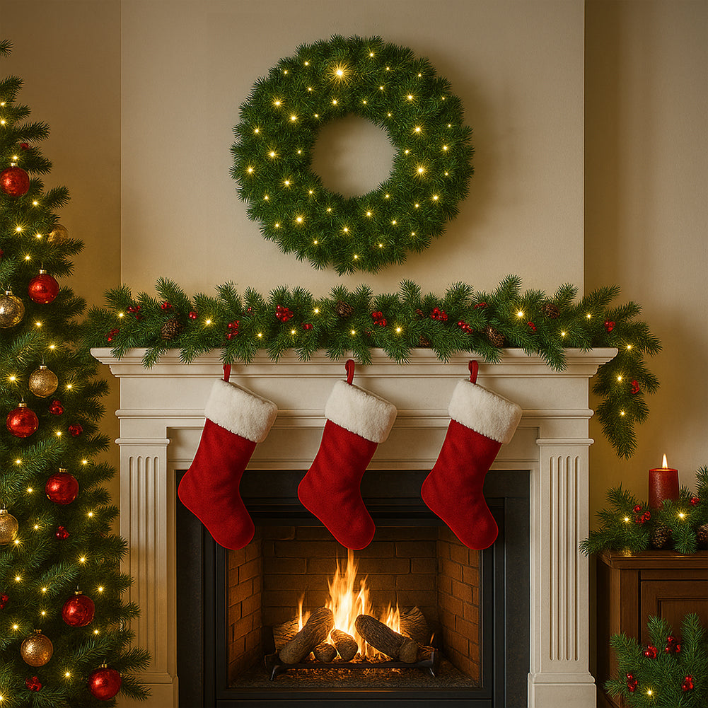 Corona Ghirlanda Natalizia Verde 40 cm con 30 Led Bianco Caldo Addobbo Natalizio