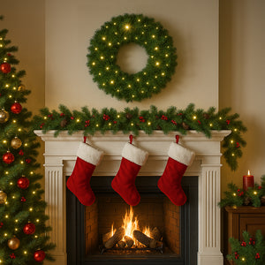 Corona Ghirlanda Natalizia Verde 40 cm con 30 Led Bianco Caldo Addobbo Natalizio