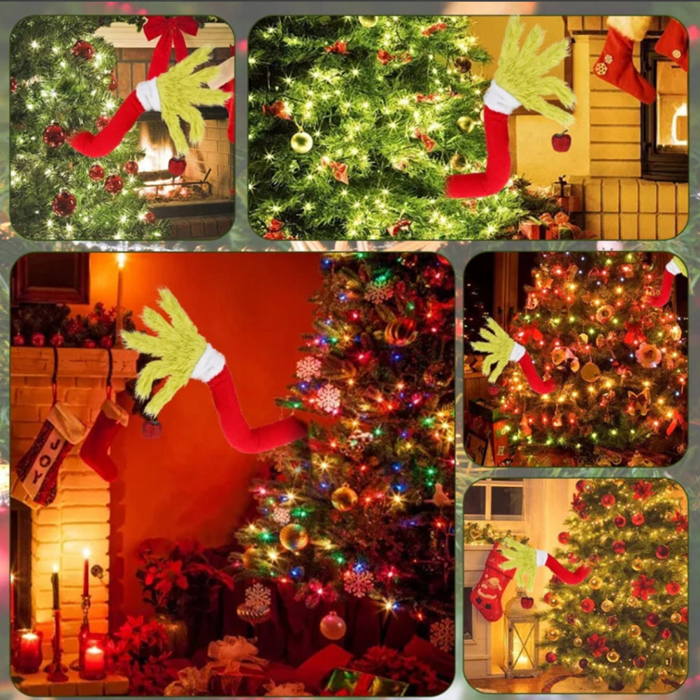 Decorazione Albero di Natale Braccio Peloso Mano di Elfo Verde Addobbo Natalizio