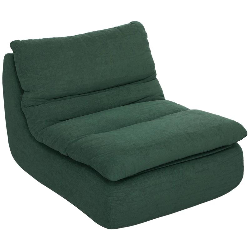 SEDIA DA TERRA MODERNA E IMBOTTITA IN TESSUTO EFFETTO VELLUTO VERDE E SCHIUMA, 82X103X75 CM