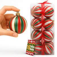 Box 16 Palline di Natale per Albero Sfere Natalizie Bianco Rosso e Verde da 8cm