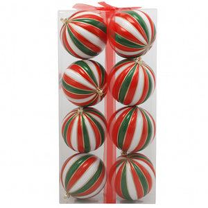 Box 8 Palline di Natale per Albero Sfere Natalizie Bianco Rosso e Verde da 10cm