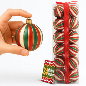 Box 24 Palline di Natale per Albero Sfere Natalizie Bianco Rosso e Verde da 6cm