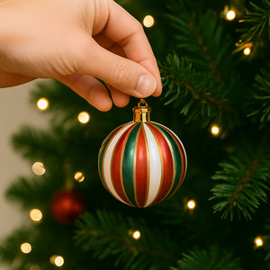 Box 24 Palline di Natale per Albero Sfere Natalizie Bianco Rosso e Verde da 6cm