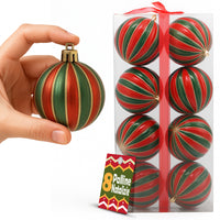 Box 8 Palline di Natale per Albero Sfere Natalizie Addobbo Rosso e Verde da 10cm