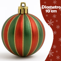 Box 8 Palline di Natale per Albero Sfere Natalizie Addobbo Rosso e Verde da 10cm