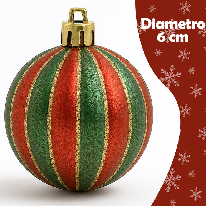 Box 24 Palline di Natale per Albero Sfere Natalizie Addobbo Rosso e Verde da 6cm