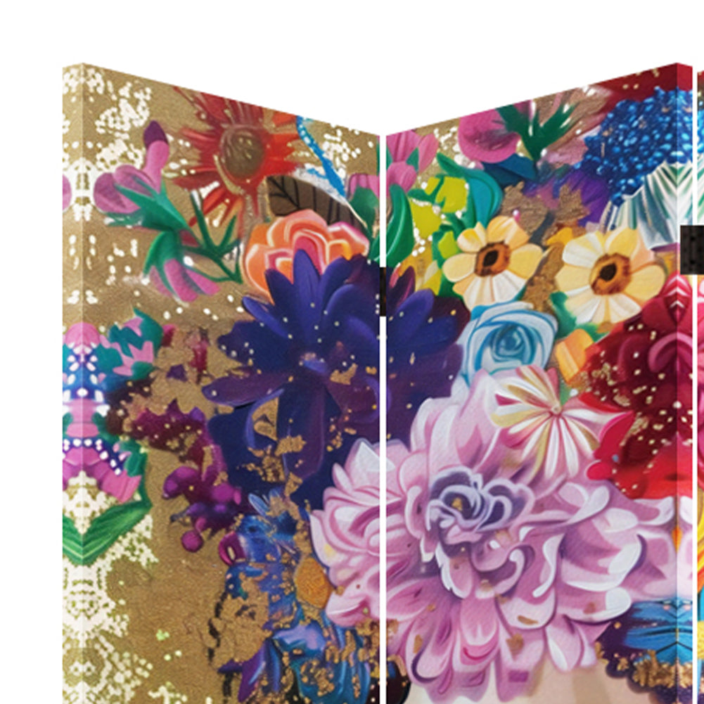 Paravento Separé 3 Pannelli Struttura Legno Divisorio con Frida Kahlo 180x120cm