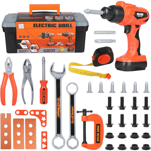 Cassetta 36 Attrezzi per Bambini con Trapano Elettrico Giocattolo Idea Regalo Educativa