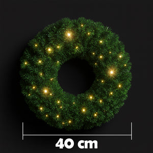 Corona Ghirlanda Natalizia Verde 40 cm con 30 LED Bianco Caldo per Addobbi