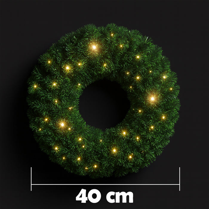 Corona Ghirlanda Natalizia Verde 40 cm con 30 LED Bianco Caldo per Addobbi