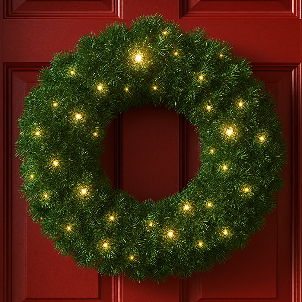 Corona Ghirlanda Natalizia Verde 40 cm con 30 LED Bianco Caldo per Addobbi