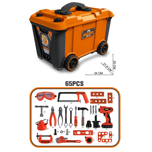 Banco Attrezzi Bambini 2 in 1 con Trapano Elettrico 65 pezzi Valigetta Gioco
